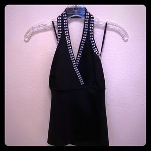 Cache crystal studded halter top